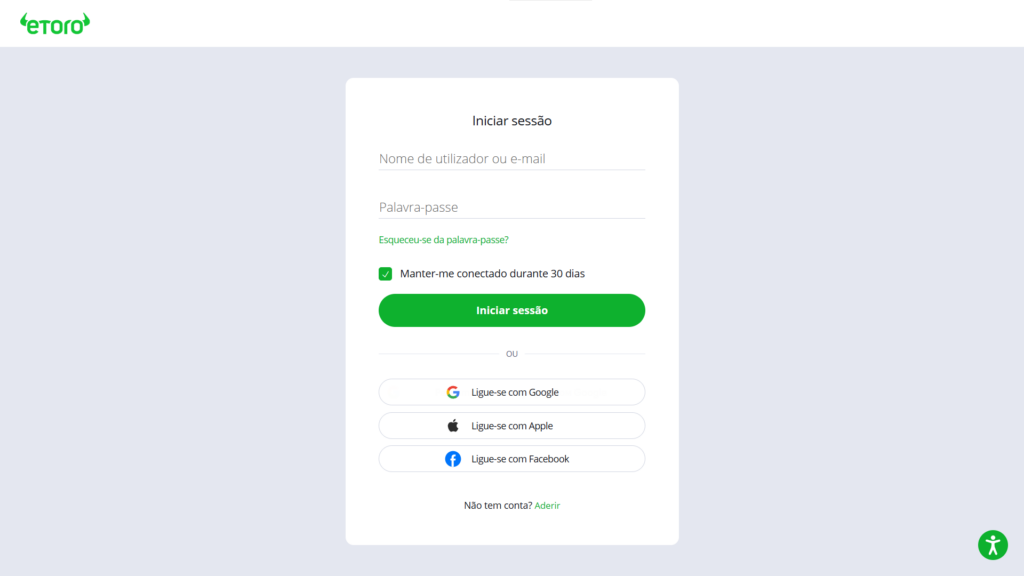  Processo de Login no eToro