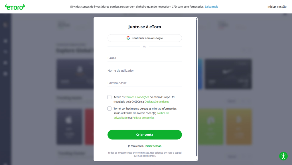 Como se Registrar no eToro